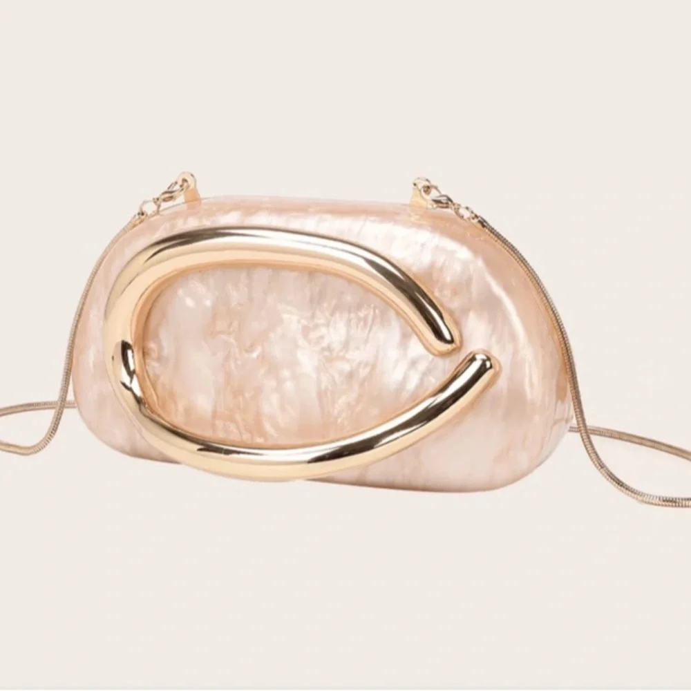 Apricot Metallic Crossbody Clutch Bag